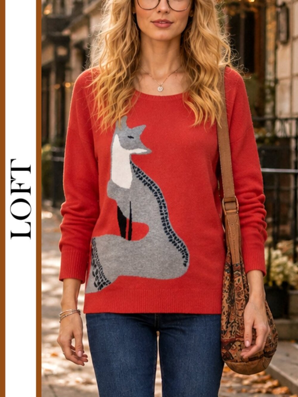 LOFT | Fox Motif Cotton Sweater